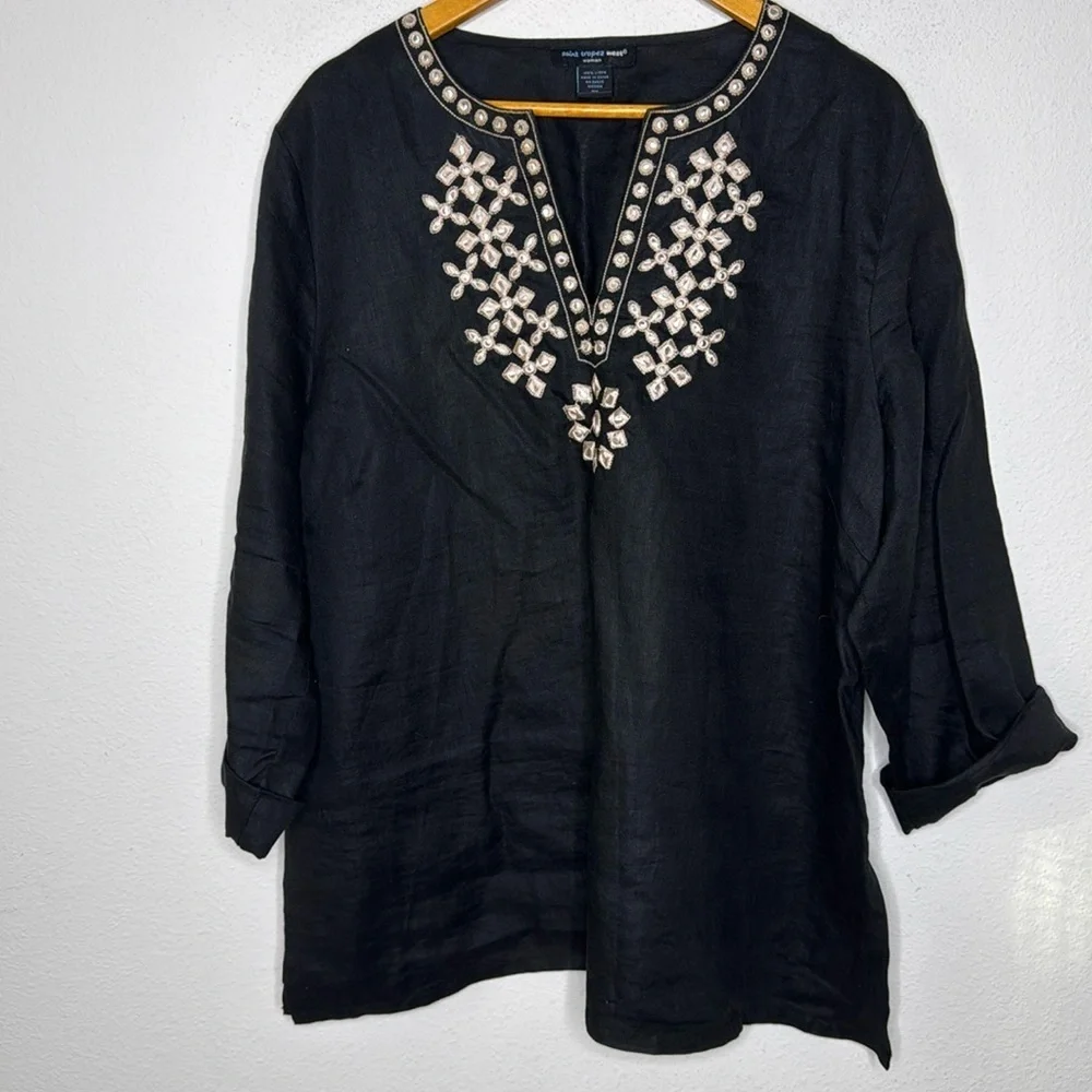 Saint Tropez west plus size 2X embroidered 10% linen dashiki NWOT - Picture 1 of 3